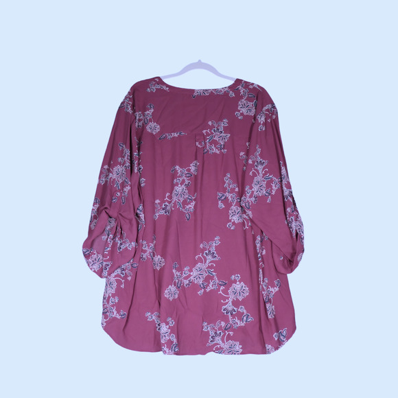NEW Torrid Tunic Blouse Women Size 4X Deep Purplish Pink Floral Pockets Boho - Picture 2 of 10